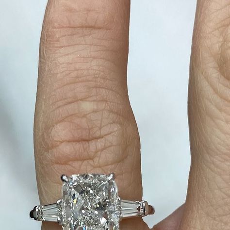 Michelle Parris on Instagram: "Elongated Cushion with Tapered Baguettes." Elongated Cushion, Happily Ever After, Ever After, Dream Wedding, Engagement Ring, White Gold, Engagement Rings, Ring, Gold