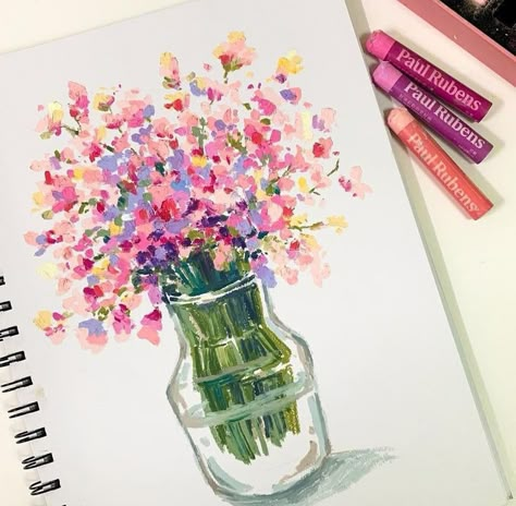 Oil Pastels Painting, Oil Pastel Paintings, Oil Pastel Art, Oil Pastel Drawings, Crayon Art, Arte Sketchbook, Arte Inspo, Pastel Flowers, Oil Pastels