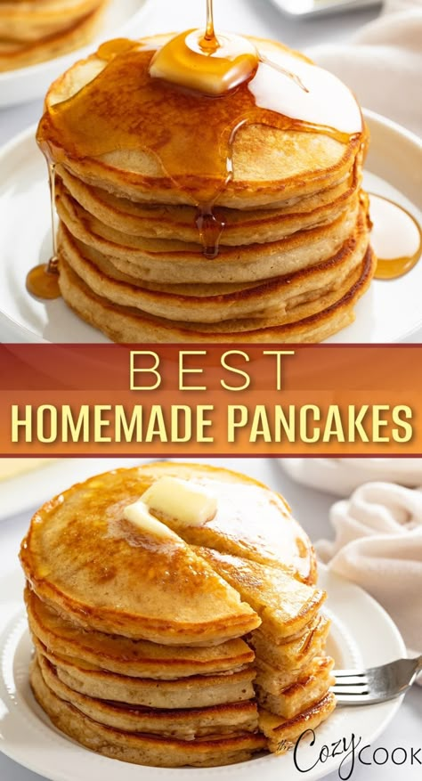 This is THE BEST recipe for Homemade Pancakes. They're fluffy, flavorful, and easy to make from scratch for breakfast or brunch! Sweet Pancake Recipe, Best Homemade Pancakes, Homemade Pancakes Fluffy, Easy Homemade Pancakes, Pancake Mix Recipe, Homemade Pancake Recipe, Pancakes Pancakes, Best Pancake Recipe, Pancake Recipe Easy