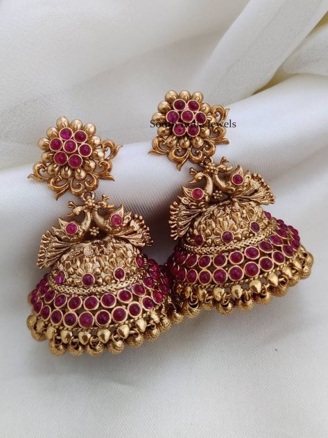 Buy South Indian Earrings & Jhumkas Online - Premium Quality South Indian Jhumkas Gold, 12 Grams Gold Earrings, Jhumkas Gold Indian, Gold Earrings Designs For Wedding, Jumkas Gold, One Gram Gold Earrings, Indian Earrings Jhumka, Gold Jumkas, South Indian Earrings