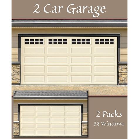 Faux Garage Door Windows, Black Garage Door, Window Magnets, Garage Door Trim, Carriage House Garage Doors, Garage Door House, Garage Windows, Garage Door Hinges, Garage Door Windows