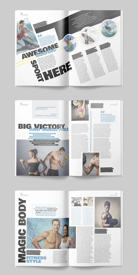 Professional and Clean Sport Magazine Template. 25 Unique Pages Sports Editorial Layout, Fitness Magazine Layout, Sport Magazine Layout Design, Sports Illustrated Magazine Layout, Unique Magazine Layout, Sport Layout Design, Magazine Sport Design, Sports Magazine Layout Design, Sport Magazine Design