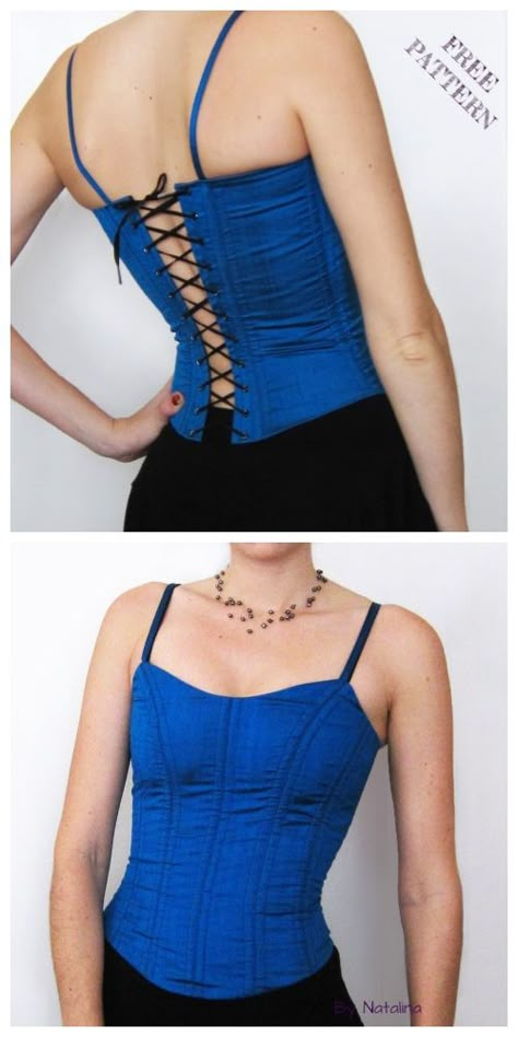 DIY Corset Top Free Sewing Patterns Boning Corset Diy, Diy Lace Up Corset, Diy Boning Sewing, Simple Corset Top Pattern, Corset Top Back Lace Up, Diy Simple Corset, Back Of Corset Top, Lace Top Sewing Pattern, Simple Corset Pattern