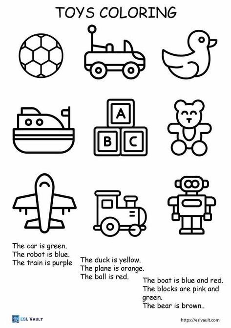 Esl Preschool Worksheets, Kindergarten Activities English, My Toys Activities, Toys Preschool Activities, Activies For Kindergarten, Interesting Activities For Preschoolers, Interesting Activities For Kids, Toys Activities For Kids Worksheets, English Kindergarten Activities