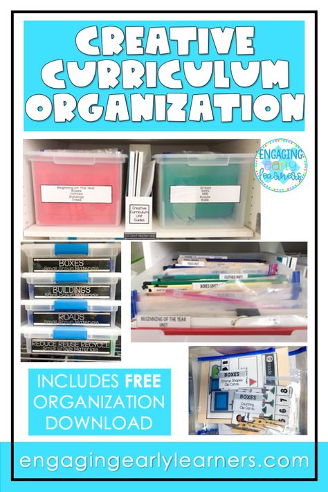 Classroom Curriculum Organization, Preschool Curriculum Organization, Curriculum Storage Ideas, Curriculum Organization Classroom, Teacher Curriculum Organization, Lesson Plan Storage Ideas, Classroom Lesson Plan Organization, Creative Curriculum Classroom Layout, Creative Curriculum Classroom