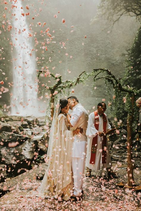 6 amazing Bali elopements and tips on planning your own Mauna Lani Hawaii Wedding, Desi Destination Wedding, Bali Waterfall Wedding, Wedding In Bali Indonesia, Waterfall Wedding Decor, Bali Elopement Weddings, Indian Wedding Location, Bali Indian Wedding, Elopment Ideas Destinations