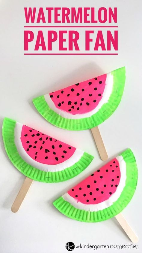 Summer Time Arts And Crafts For Kids, 1st Day Of Summer Crafts For Kids, Pre K Arts And Crafts Ideas, Paper Plate Preschool Crafts, Fun Crafts For Summer, Tk Kindergarten Arts And Crafts, Summer Fun Art Projects For Kids, Easy Summer Camp Crafts For Kids, Watermelon Preschool Craft