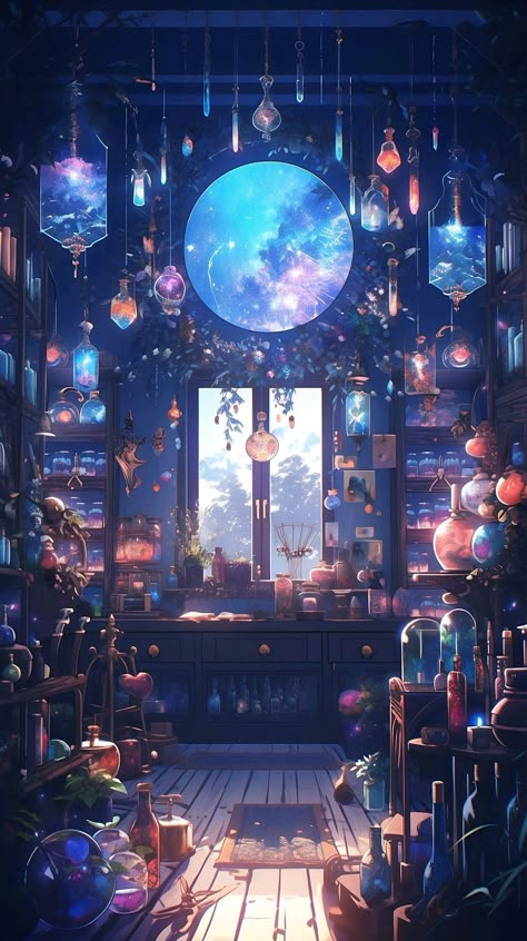 Fantasy Whimsical Art, Anime Cool Wallpaper Art, Anime Magic Aesthetic, Dream Magic Art, Magic Shop Fantasy Art, D&d Backgrounds, Magic Art Wallpaper, Magic Wallpaper Aesthetic, Fantasy Landscape Art Magic