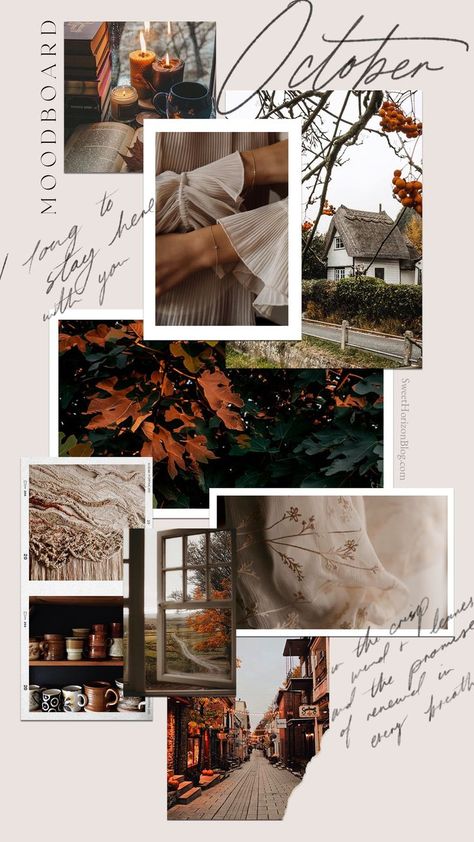 Color Palette Feminine, October Moodboard, Movie In The Park, Mood Board Template, Learning To Embroider, Calligraphy Handwriting, Monthly Goals, Mood Board Inspiration, Cozy Aesthetic