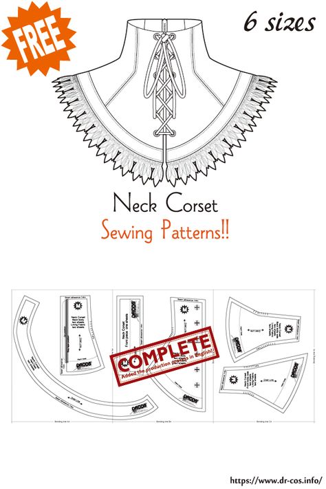 Gothic Clothing Sewing Patterns, Posture Collar Corsets, Neck Corset Pattern Free, Corset With Sleeves Pattern, Free Collar Sewing Patterns, Steampunk Patterns Sewing, Gothic Sewing Patterns Free, Cowl Neck Sewing Pattern, Pirate Sewing Pattern