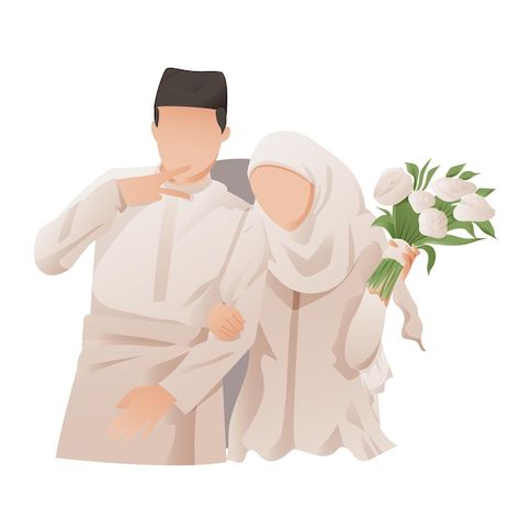 Marriage Cartoon Couple, Wedding Cartoon Muslim, Wedding Couple Cartoon Muslim, Muslim Bride And Groom Cartoon, Muslim Couple Cartoon, Caricature Ideas, Islam Wedding, Wedding Couple Illustration, Cartoon Bride