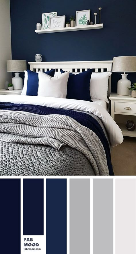 Bedroom color scheme ideas will help you to add harmonious shades to your home which give variety and feelings of calm. From beautiful wall colors... Grey Bedroom Colors, Blue Bedroom Colors, Navy Blue Wallpaper, Teenage Room Decor, Navy Bedrooms, Design Ložnic, Blue Bedroom Walls, Navy Blue Bedrooms, Blue Bedroom Decor