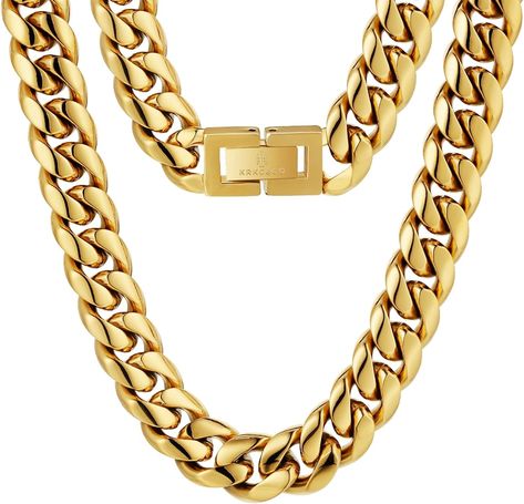 KRKC&CO 8/10/12/14mm Cuban Link Chain for Men, 18k Gold Miami Cuban Link Curb Chain, Mens Jewelry, Durable, Anti-Allergies Street-wear Hip Hop Necklace for Men, 18 20 22 24 26 inches | Amazon.com Cuban Chains, Urban Jewelry, Miami Cuban Link Chain, Miami Cuban Link, Miami Cuban, Choker Style, Hip Hop Jewelry, Cuban Link Chain, Mens Gold