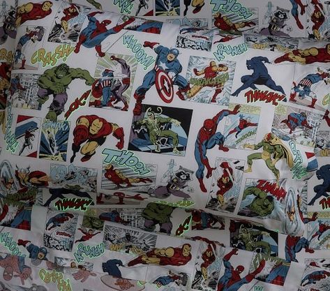 Boys Bedding & Bedding Sets | Pottery Barn Kids Marvel Toddler Boy Room, Vintage Superhero Bedroom, Spider Man Bed, Boy Superhero Bedroom, Spider Man Room Ideas Kids, Super Hero Boys Bedroom, Avengers Kids Room, Marvel Kids Bedroom, Marvel Kids Room