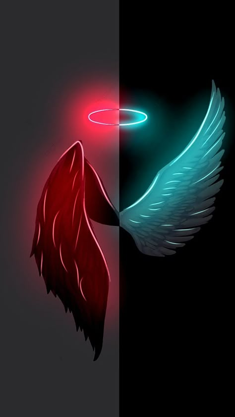 Wings Wallpaper, Yin Yang Art, Black And White Art Drawing, Ange Demon, Cool Anime Backgrounds, Dark Phone Wallpapers, Art Gallery Wallpaper, Simple Acrylic Paintings, Angel And Devil