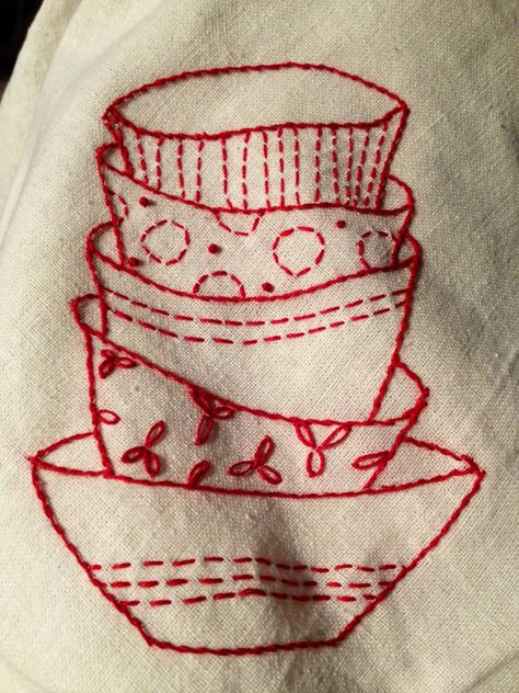 Redwork tea towels Redwork Embroidery Patterns, Tea Towels Embroidery, Redwork Patterns, Embroidery Kitchen, Embroidery Designs Ideas, Towel Embroidery, Redwork Embroidery, Embroidery Transfers, Embroidery Patterns Vintage