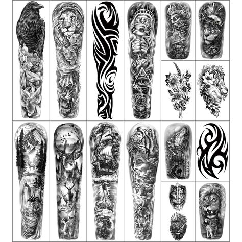 46 hojas tatuaje temporal impermeable que parece real para - Etsy México Black And Grey Tattoos For Men, Full Hand Tattoo, Fake Tattoo Sleeves, Full Leg Tattoos, Tattoo Filler, Arm Temporary Tattoos, Full Sleeve Tattoo Design, Temporary Tattoo Sleeves, Men Tattoos Arm Sleeve