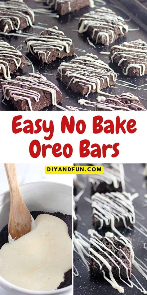 The Best Easy No Bake Oreo Bars, it takes about 10 minutes and four ingredients to turn sandwich cookies into a chocolatey dessert treat. Treats Made With Oreos, No Bake Oreo Cookies, Easy Oreo Desserts No Bake, Oreo Chocolate Bar, Oreo Cookie Bars Recipes, Easy Dessert For Bake Sale, Leftover Oreo Recipes, No Bake Bars Easy, Oreo Bars No Bake