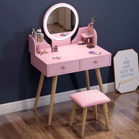 Princess Vanity, Art Deco Style Interior, Dresser Table, Mirror Stool, Pink Bedroom Decor, Dressing Table Design, Dressing Table Set, Dressing Area, Pink Bedroom