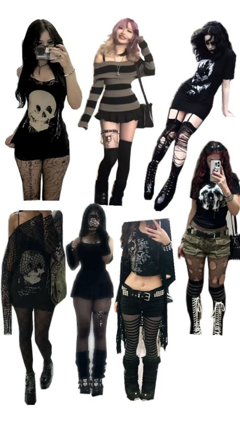 Ska Punk Outfits, Different Alternative Styles List, Black Aesthetic Outfits Female, Emo Witch Aesthetic, Gothic 2000s Fashion, Goth Punk Outfits Female, Punk Outfits For Women Gothic Clothing, Dark Grunge Outfits Gothic, Gothic Rock Aesthetic