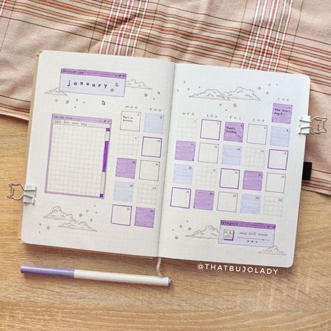 Bujo Page Layout Ideas, Minimal Bujo Monthly, Monthly Calendar Journal, Monthly Calendar Bujo, January Bujo Calendar, Calendar Journal Ideas Layout, Month Bujo Spread, Personal Calendar Ideas, December Bujo Monthly Spread