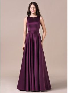 A-Line/Princess Scoop Neck Floor-Length Satin Bridesmaid Dress (007057728) - JJsHouse Bridesmaid Satin Dresses, Áo Blu, Bridesmaid Satin, Stylish Prom Dress, Gown Party Wear, Satin Bridesmaid Dress, Simple Gowns, 파티 드레스, Indian Gowns Dresses