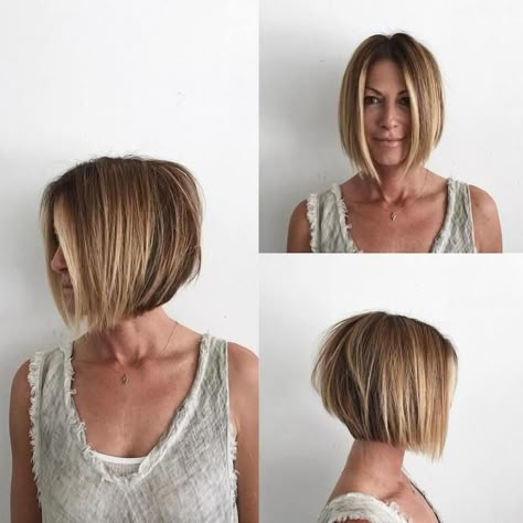 Centre-Parted Stacked Bob Current Hair Trends, Fine Hair Styles For Women, Hairstyles For Fine Hair, Asymmetrical Bob Haircuts, Fine Curly Hair, Layered Bob Short, Choppy Bob Hairstyles, Best Short Haircuts, Haircuts For Fine Hair