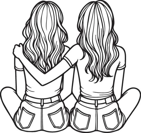 Girl Friends Sketch Drawing. Bff Pictures Drawing, Hanging Out With Friends Drawing, 4 Best Friends Drawing, Cute Things To Draw For Your Best Friend, 2 Girls Drawing, 2 Best Friends Drawing, Bsf Drawing, Friends Sketch Drawing, Besties Drawing Best Friends