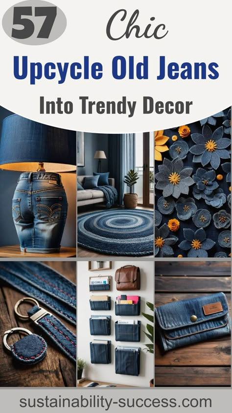 57 Innovative Upcycled Jeans Ideas: Transform Your Old Denim Into Chic Fashion And Home Decor Denim Craft Ideas, Reuse Denim Jeans Ideas, Turn Old Clothes Into New Diy, Denim Scraps Ideas Upcycle, Repurposed Denim Projects, How To Recycle Old Jeans, Diy Fashion Crafts, Jeans Decoration Ideas, Denim Sewing Ideas