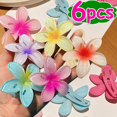 Retro Beach Vacation Bohemia Egg Flower Hair Claw Hair Clips Gradient Flower Large Hair Claw Hairpin Gradient Flower, Claw Clips For Thick Hair, Hair Clips Flower, Clips For Thick Hair, Flower Hair Claw, Gradient Hair, Women Hair Accessories, Eggs Flowers, Retro Beach