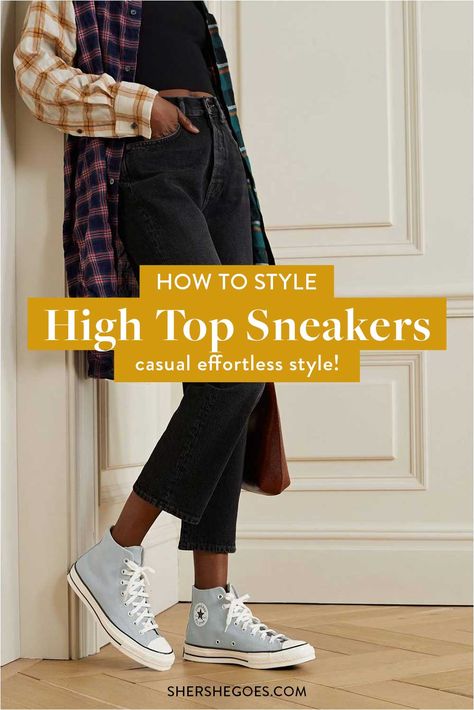 High Top Sneakers Gola Sneakers High Tops, Converse Ankle Shoes Outfit, Hightop Sneaker Outfits Women Casual, Chuck High Tops Outfit, Hightop Sneakers Outfits Women, Converse Hightops Outfit Summer, Hightop Vans Outfit Winter, Vans Filmore High Top Outfit, Styling Chuck Taylors High Tops