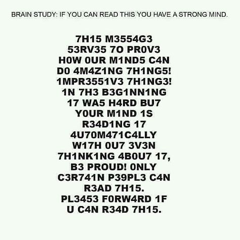 If you can read this, you have a strong mind.  http://tchrmurphy.wordpress.com/2013/04/17/if-you-can-read-this-you-have-a-strong-mind/ Mind Reading Tricks, Fun Trivia Questions, Cool Illusions, Funny Mind Tricks, 밈 유머, Brain Tricks, Strong Mind, Mind Tricks, Trivia Questions