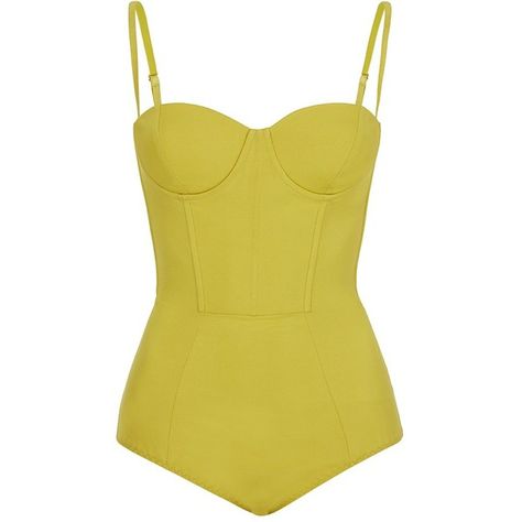 Sass & Bide The Thinker Fitted Body Suit (£295) ❤ liked on Polyvore featuring bodysuits, tops, sass & bide, underwear, performing and yellow Honeymoon Wear, Yellow Swimsuit, The Thinker, Winter Lookbook, Summer Suits, Looks Chic, Classy And Fabulous, Mode Vintage, Beach Wears