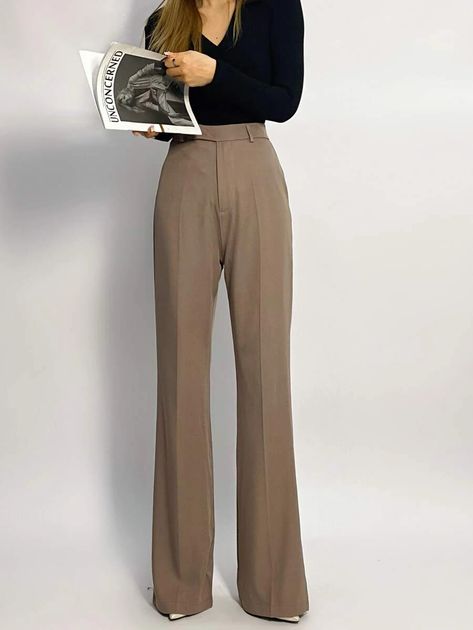 High Waist Tailored Pants | SHEIN USA Office Trousers Women, Pleated Pants High Waisted, Formal Trousers Women, Office Pants Women, Tailored Pants Outfit, Tailored Pants Women, Slant Pocket Pants, Trousers Women Outfit, Women Suit Pants