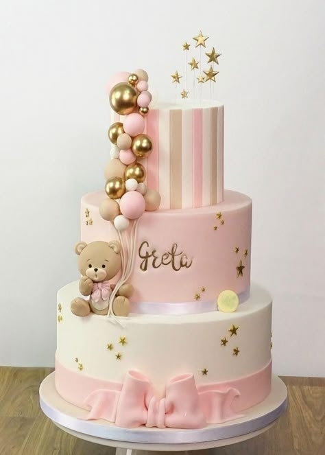 Baby 1st Birthday Cake, Bear Baby Shower Cake, Baby Shower Cake Designs, Baby Girl Cake, Bear Baby Shower Theme, Pastel Baby Shower, Baby First Birthday Cake, Idee Babyshower, Baby Shower Cakes Girl