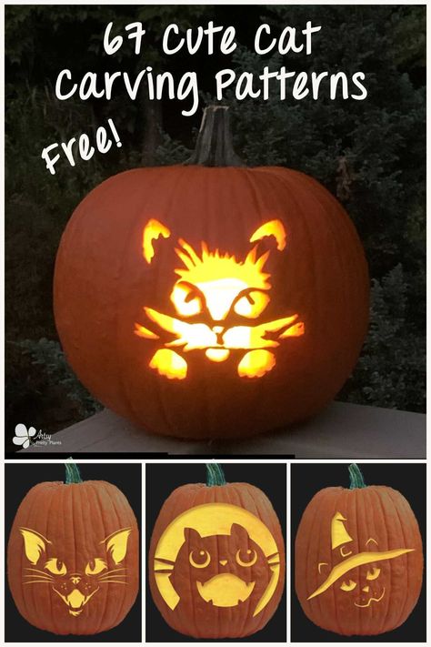 Pumpkin Carving Cat, Cat Face Pumpkin, Cat Pumpkin Stencil, Pumpkin Inspo, Cat Pumpkin Carving, Cat Pumpkin Design, Cat Carving, Pumpkin Carving Patterns Free, Pumpkin Carving Stencils Free