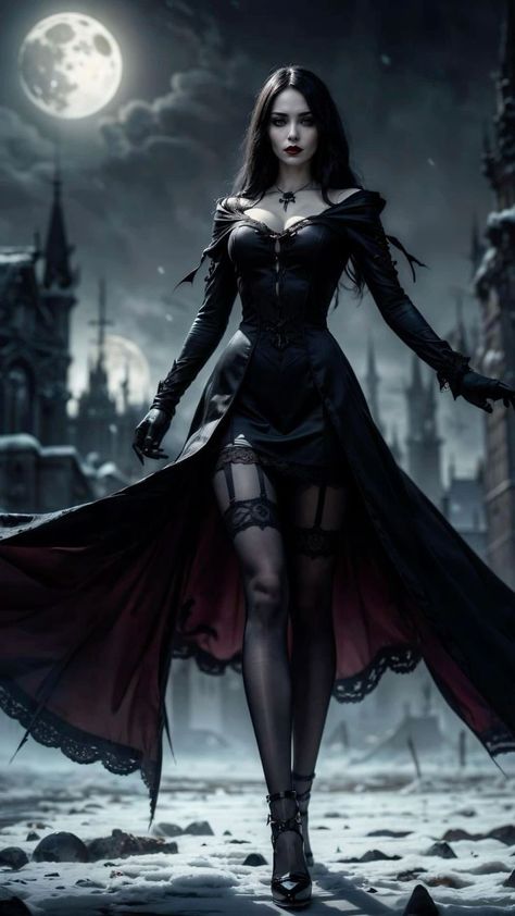 Dark Gothic Fashion, Vampire Clothes, Dark Princess, Female Vampire, Beautiful Witch, Gothic Fantasy Art, Vampire Girls, Gothic Vampire, Goth Women