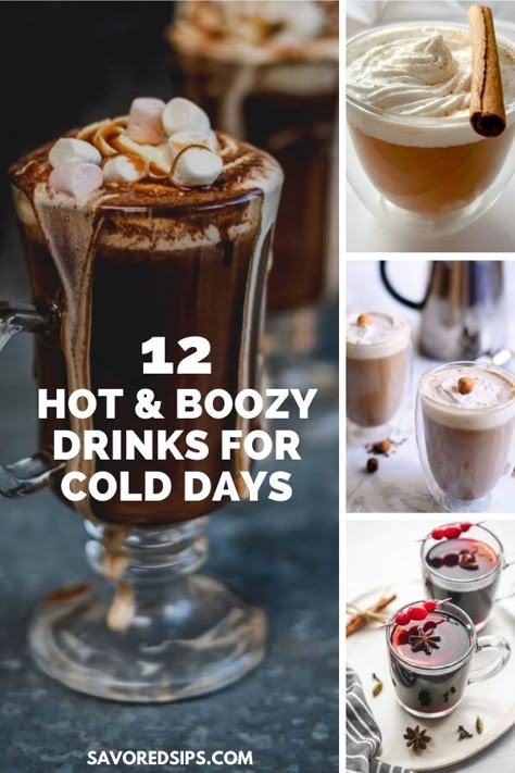 Cold days call for warm drinks. But these are not your typical hot chocolate and coffee. These are boozy hot drinks that will warm you right up. | Winter Cocktails | Warm Winter Drinks | Hot Boozy Cocktails | Coffee Drinks With Alcohol, Winter Drinks Alcoholic, Hot Alcoholic Drinks, Boozy Cocktails, Hot Apple Cider Recipe, Warm Winter Drinks, Warm Cocktails, Hot Coffee Drinks, Drinks With Alcohol