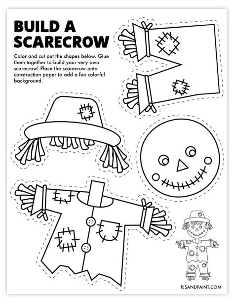 Fall For Toddlers Crafts, Kindergarten Craft Printable, Fall Themed Arts And Crafts For Kids, October Preschool Art Projects, Kindergarten Art Worksheets Free Printable, Easy Fall Projects For Kids, Easy Halloween Activities For Preschool, Scarecrow Template Free Printable Templates, Kindergarten Fall Crafts Easy