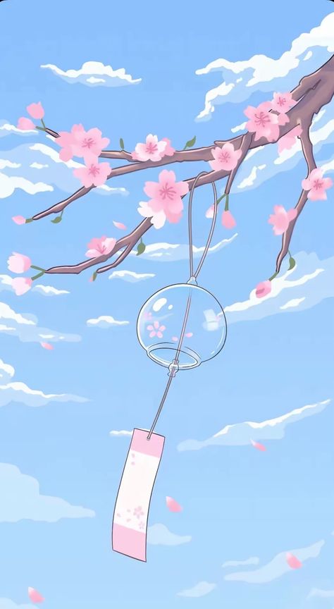 Cherry Blossom Wallpaper, Images Kawaii, Japanese Art Prints, Anime Backgrounds Wallpapers, Cute Simple Wallpapers, Cool Wallpapers Art, Dessin Adorable, Dreamy Art, Pretty Wallpapers Backgrounds