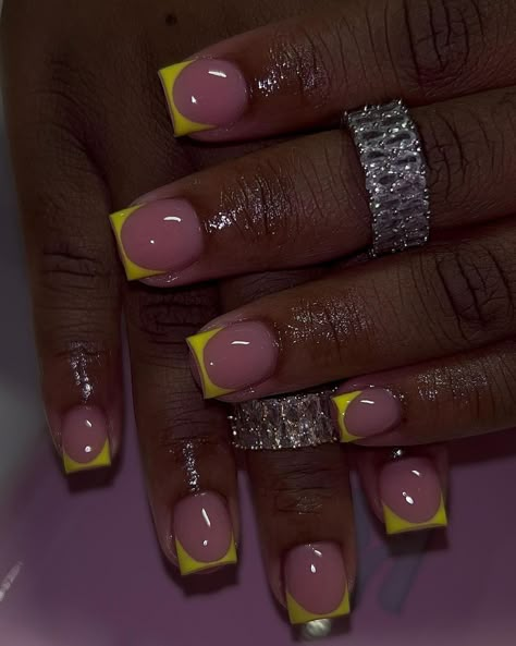 Acrylic Nails Yellow, Hard Nails, Colored Acrylic Nails, Girly Acrylic Nails, French Tip Acrylic Nails, Her Nails, French Acrylic Nails, Short Square Acrylic Nails, Unique Acrylic Nails