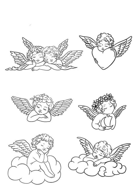 Angels In Clouds Tattoo, Tattoos Dedicated To Girlfriend, Angel Laying Down Tattoo, Cherub Flower Tattoo, Traditional Style Angel Tattoo, 2 Angles Tattoo, Cherub Line Drawing, 2 Baby Angel Tattoo, Angel And Stars Tattoo