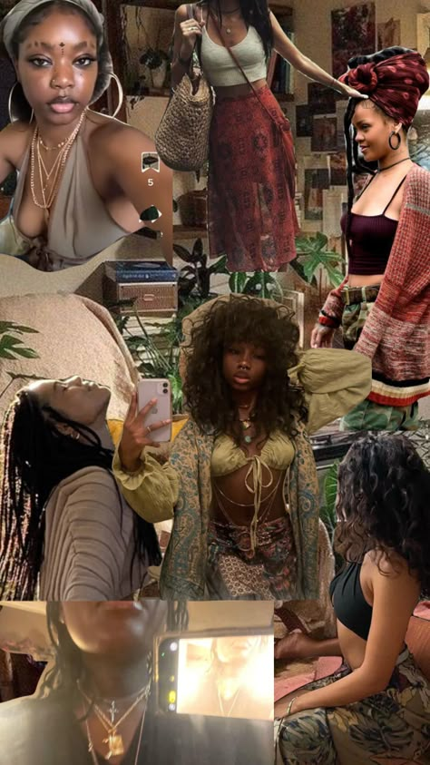 #hippies #hippieblackgirl #spirtual #spiritualblackgirl #spirtual Black Earth Girl Aesthetics, Earthly Aesthetic Outfit, Neo Soul Outfits Black Women, Neo Soul Style, Cute Outfit Black Women, Earthy Asethic Black Women, Hippie Black Women Aesthetic, Afrocentric Hippie, Soul Vibes