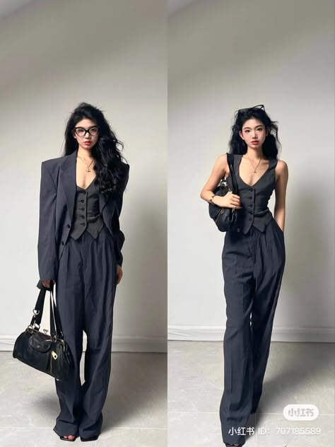 Pantsuit Outfit Aesthetic, Waistcoat Blazer Woman Outfit, Womens Hoco Suits, Afro Victorian Fashion, Blazer Slacks Outfit, Suit Waistcoat Women, Classy Suits For Women Formal, 1920s Menswear For Women, 26 Yr Old Outfit