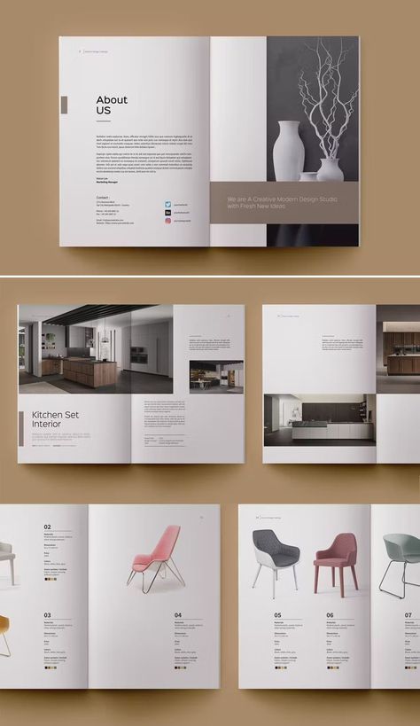 Interior Design Brochure Catalog Template PSD. 40 Pages. Brochure Design For Products, Stone Catalogue Design, Interior Design Catalogue Layout, A4 Catalogue Design, Magazine Catalog Design, Sofa Catalogue Design, Product Catalogue Cover Design, Luxury Brochure Design Inspiration, Luxury Catalogue Design