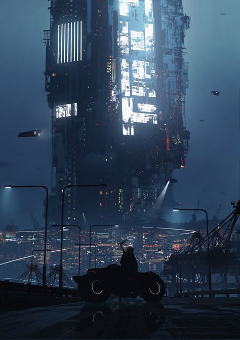 Sci-fi, Astero . on ArtStation at https://www.artstation.com/artwork/KO6Xb4 Cyberpunk Dnd, Dystopian Book, Scene Reference, Ville Cyberpunk, Echo Echo, Beautiful Animation, Composition Ideas, Art Cyberpunk, Sci Fi City