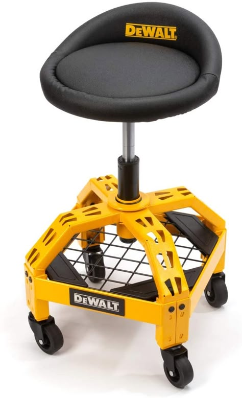 Vehicle Detailing, Garage Stool, Black Stool, Shop Stool, Dewalt Tools, Steel Frame Construction, Dewalt Power Tools, Stool Height, Shop Equipment