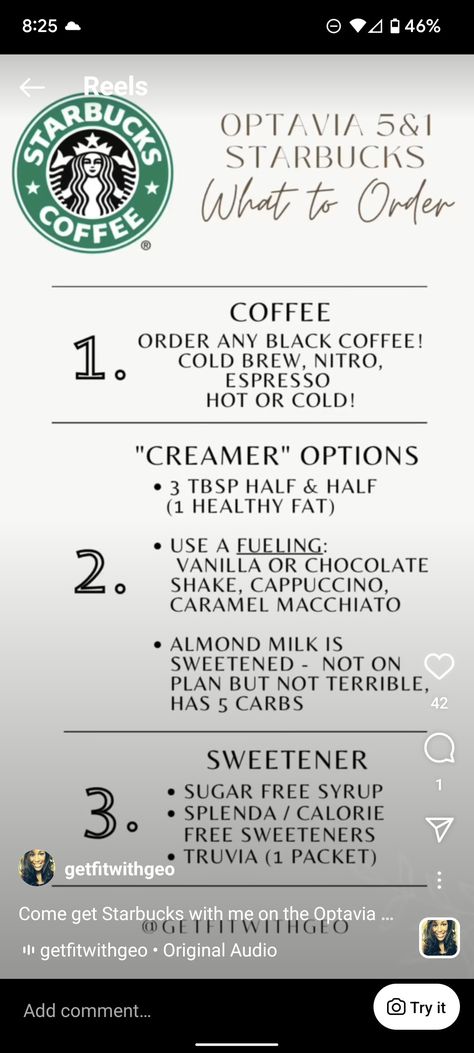 Optavia Approved Starbucks Drinks, Optavia Fueling Hacks Shakes Coffee, Optavia Coffee Soft Serve Hack, Optavia Starbucks Options, Optavia Coffee Options, Optavia Coffee Hacks, Diet Replacement, Optavia Shake Hacks, Optavia Coffee