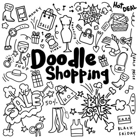 Hand drawing shopping fashion | Premium Vector #Freepik #vector #background #icon #gift #hand Sharpie Hand Doodles, Doodle Wall, Small Doodle, Hand Doodles, Barbie Coloring Pages, Scribble Art, Hand Lettering Inspiration, Doodle Style, Princess Coloring Pages