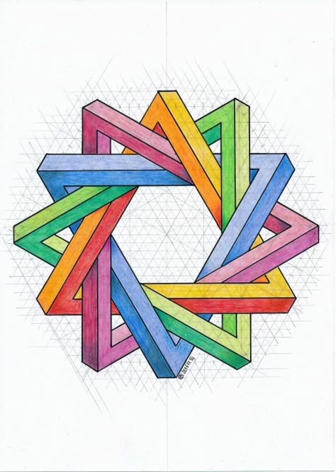 Impossible I Regolo Perspective Landscape, Draw Perspective, Impossible Triangle, Impossible Shapes, Illusion Drawings, Victor Vasarely, Sacred Geometry Art, Graph Paper Art, Isometric Art